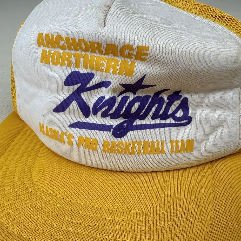 Vintage 70s Anchorage Northern Knights Alaska Snap Back Hat CBA EB Basketball